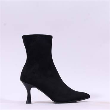 Miss Elastic High Heel Point Ankle Boot - Black Stretch